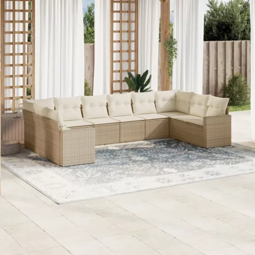  10 részes bézs polyrattan kerti ülőgarnitúra párnával