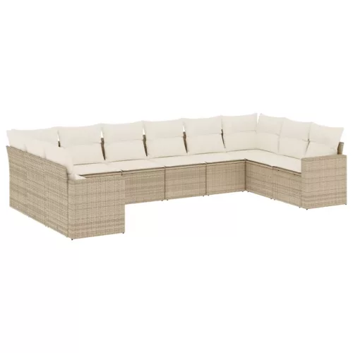  10 részes bézs polyrattan kerti ülőgarnitúra párnával