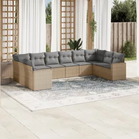    10 részes bézs polyrattan kerti ülőgarnitúra párnával