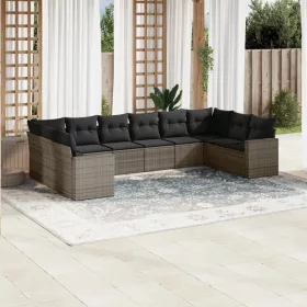    10 részes szürke polyrattan kerti ülőgarnitúra párnákkal