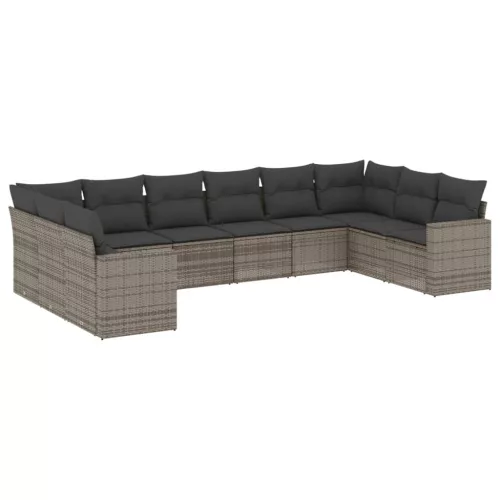  10 részes szürke polyrattan kerti ülőgarnitúra párnákkal