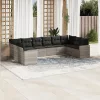  10 részes világosszürke polyrattan kerti ülőgarnitúra párnákkal