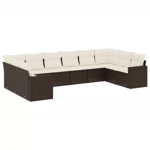  10 részes barna polyrattan kerti ülőgarnitúra párnákkal