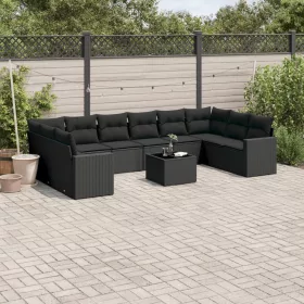    11 részes fekete polyrattan kerti ülőgarnitúra párnákkal