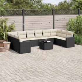    11 részes fekete polyrattan kerti ülőgarnitúra párnákkal