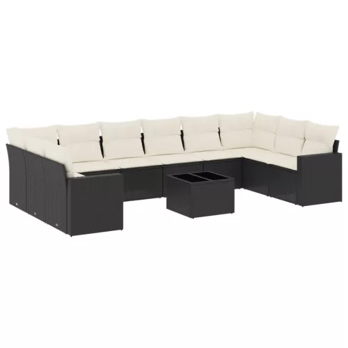  11 részes fekete polyrattan kerti ülőgarnitúra párnákkal