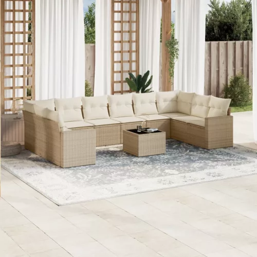  11 részes bézs polyrattan kerti ülőgarnitúra párnákkal