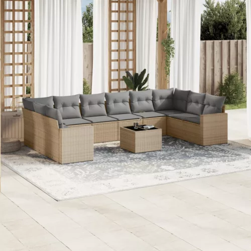  11 részes bézs polyrattan kerti ülőgarnitúra párnákkal