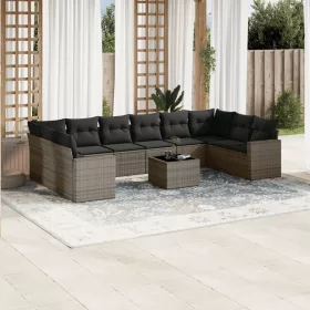    11 részes szürke polyrattan kerti ülőgarnitúra párnákkal