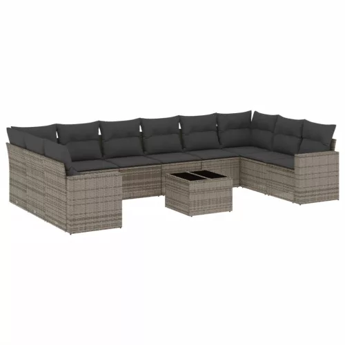  11 részes szürke polyrattan kerti ülőgarnitúra párnákkal