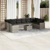  11 részes világosszürke polyrattan kerti ülőgarnitúra párnákkal