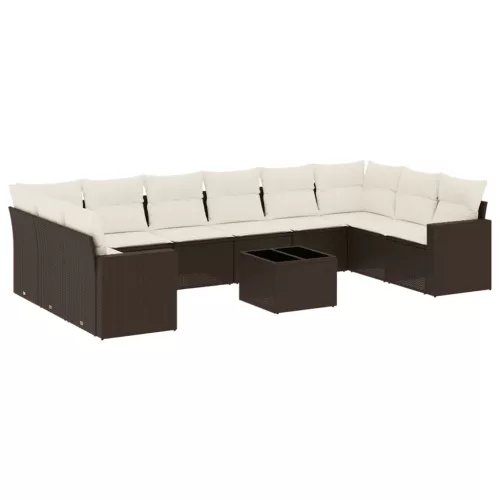  11 részes barna polyrattan kerti ülőgarnitúra párnákkal