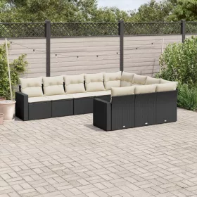    10 részes fekete polyrattan kerti ülőgarnitúra párnákkal