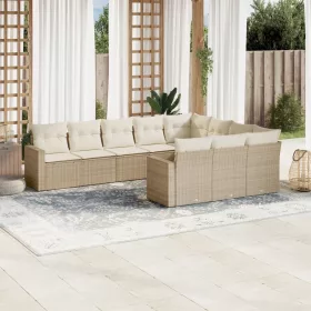    10 részes bézs polyrattan kerti ülőgarnitúra párnával