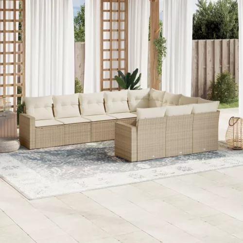  10 részes bézs polyrattan kerti ülőgarnitúra párnával