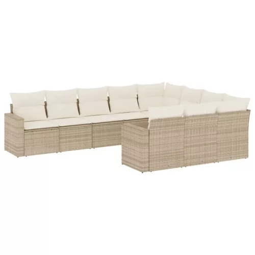  10 részes bézs polyrattan kerti ülőgarnitúra párnával
