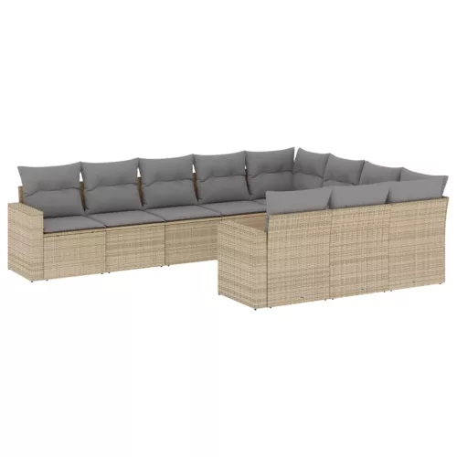  10 részes bézs polyrattan kerti ülőgarnitúra párnával