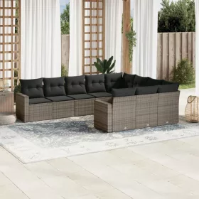    10 részes szürke polyrattan kerti ülőgarnitúra párnákkal