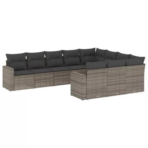  10 részes szürke polyrattan kerti ülőgarnitúra párnákkal