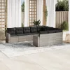  10 részes világosszürke polyrattan kerti ülőgarnitúra párnákkal
