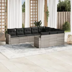    10 részes világosszürke polyrattan kerti ülőgarnitúra párnákkal