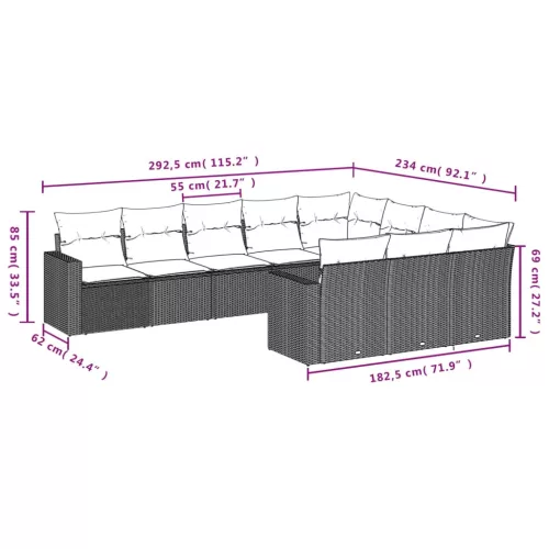 10 részes világosszürke polyrattan kerti ülőgarnitúra párnákkal