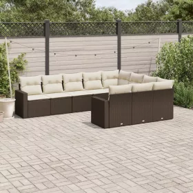    10 részes barna polyrattan kerti ülőgarnitúra párnákkal