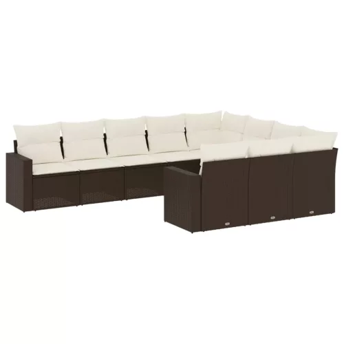  10 részes barna polyrattan kerti ülőgarnitúra párnákkal