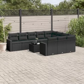    11 részes fekete polyrattan kerti ülőgarnitúra párnákkal