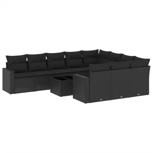  11 részes fekete polyrattan kerti ülőgarnitúra párnákkal