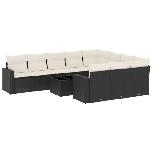 11 részes fekete polyrattan kerti ülőgarnitúra párnákkal