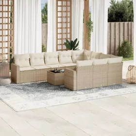    11 részes bézs polyrattan kerti ülőgarnitúra párnákkal