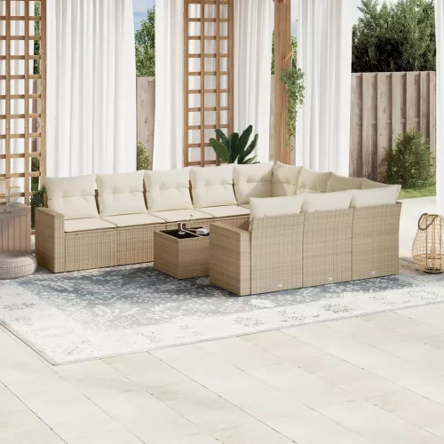  11 részes bézs polyrattan kerti ülőgarnitúra párnákkal