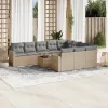  11 részes bézs polyrattan kerti ülőgarnitúra párnákkal