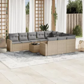    11 részes bézs polyrattan kerti ülőgarnitúra párnákkal