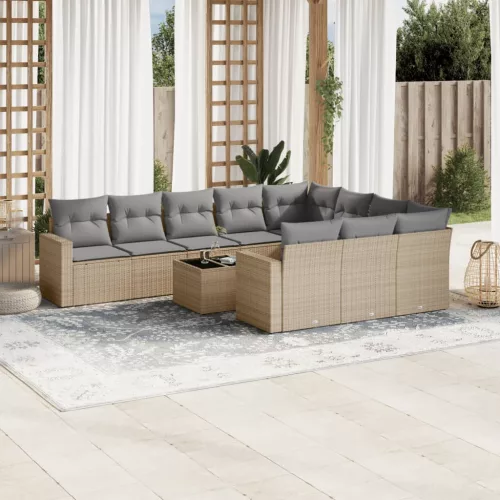  11 részes bézs polyrattan kerti ülőgarnitúra párnákkal