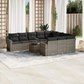    11 részes szürke polyrattan kerti ülőgarnitúra párnákkal