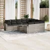  11 részes világosszürke polyrattan kerti ülőgarnitúra párnákkal