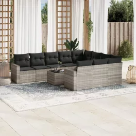    11 részes világosszürke polyrattan kerti ülőgarnitúra párnákkal