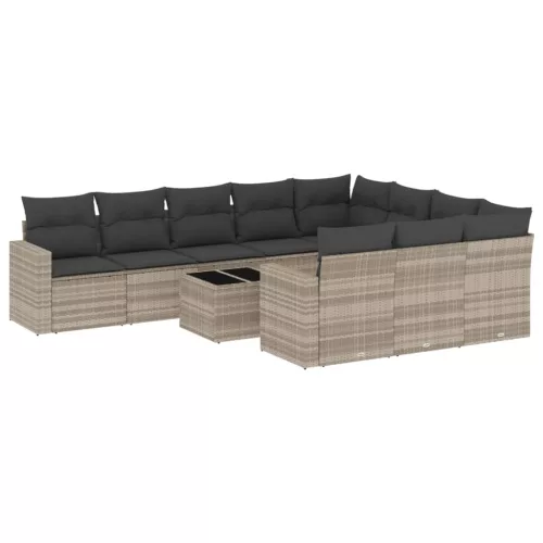  11 részes világosszürke polyrattan kerti ülőgarnitúra párnákkal