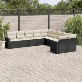    10 részes fekete polyrattan kerti ülőgarnitúra párnákkal