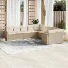  10 részes bézs polyrattan kerti ülőgarnitúra párnával
