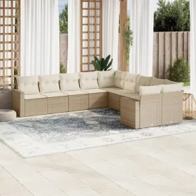    10 részes bézs polyrattan kerti ülőgarnitúra párnával