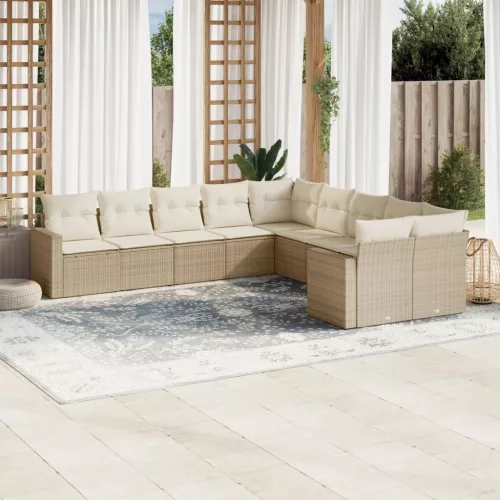  10 részes bézs polyrattan kerti ülőgarnitúra párnával