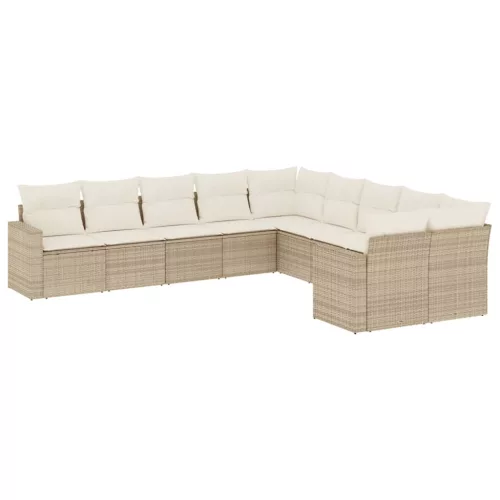  10 részes bézs polyrattan kerti ülőgarnitúra párnával