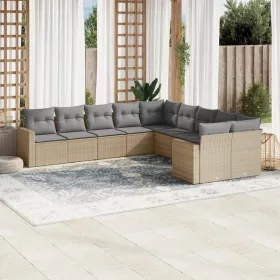    10 részes bézs polyrattan kerti ülőgarnitúra párnával
