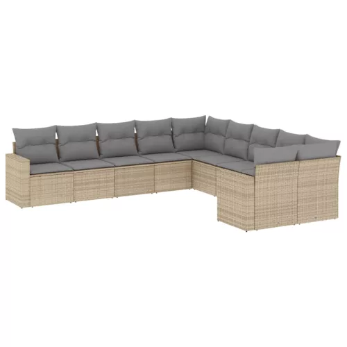  10 részes bézs polyrattan kerti ülőgarnitúra párnával