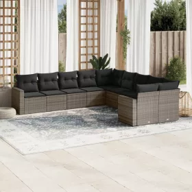    10 részes szürke polyrattan kerti ülőgarnitúra párnákkal