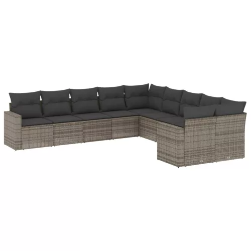  10 részes szürke polyrattan kerti ülőgarnitúra párnákkal