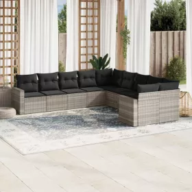    10 részes világosszürke polyrattan kerti ülőgarnitúra párnákkal